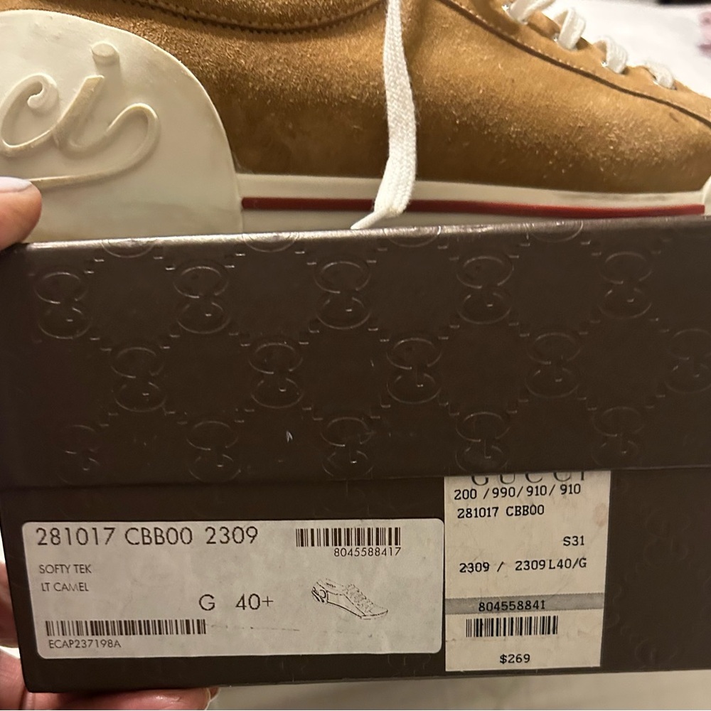 Gucci Camel Brown Velvet Sneakers with White Laces